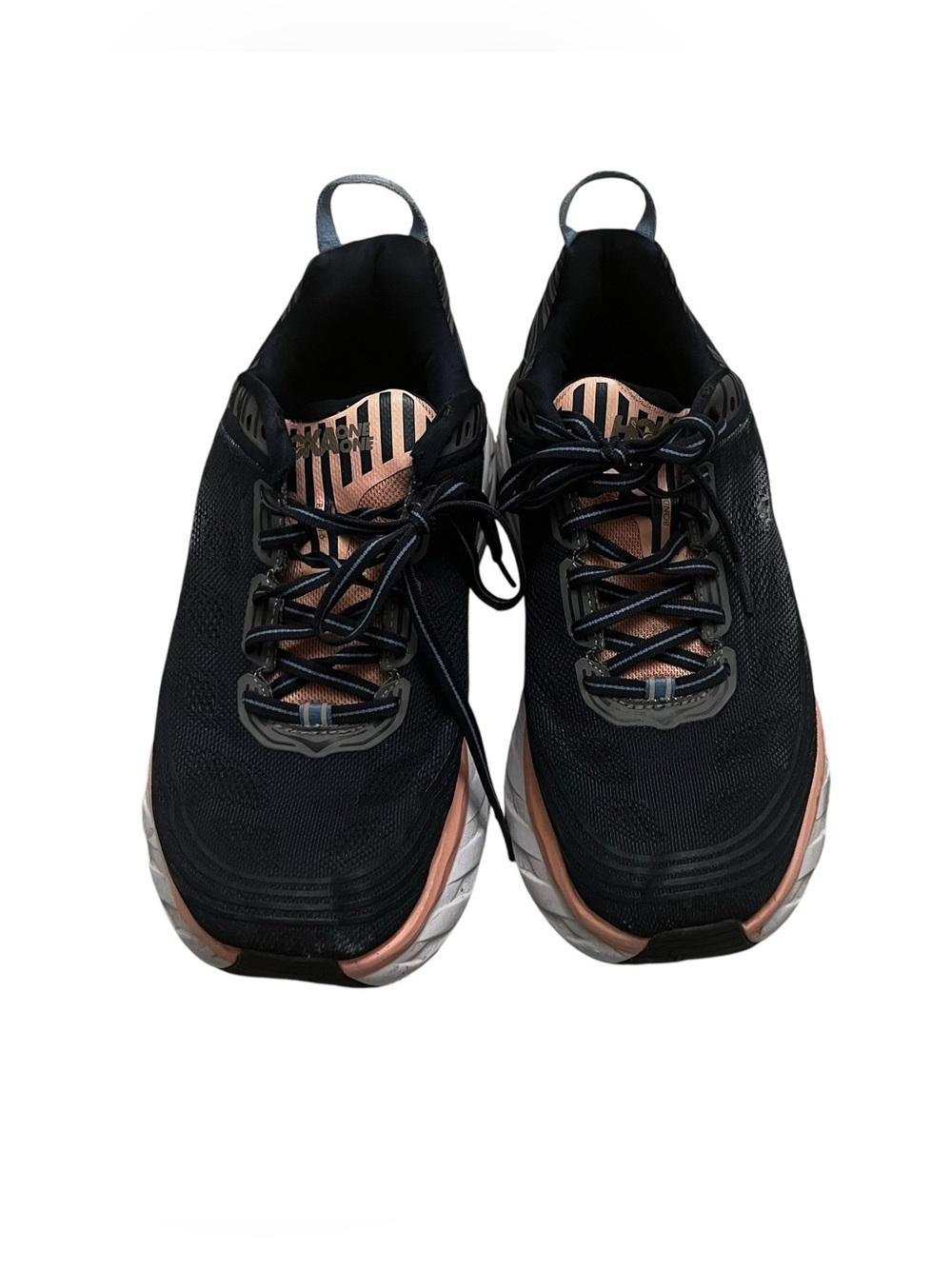 Hoka navy blue peach sneakers running walking shoes women’s 10d 10 wide